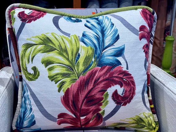30's Sugar Coated Leafy Palms Art Deco Mid Century Barkcloth Fabric PILLOW