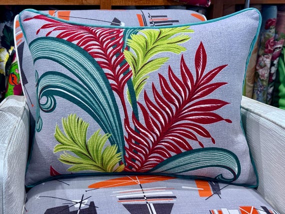 1939 Worlds Fair South Beach on FIRE Art Deco Mid Century Barkcloth Fabric PILLOW