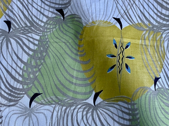 50's Design EDEN Apples Pears Mod Mid Century Barkcloth Era Vintage Fabric for Upholstery Home Decor 16YDS Avail.