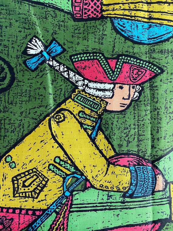 Abstract Pop Art Revolutionary George Washington Plays BALL Vintage Fabric Novelty Yardage