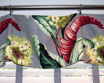 Hollywood Regency Barkcloth Tropical Vintage Fabric Drape Valance with Art Deco Banana Leaves
