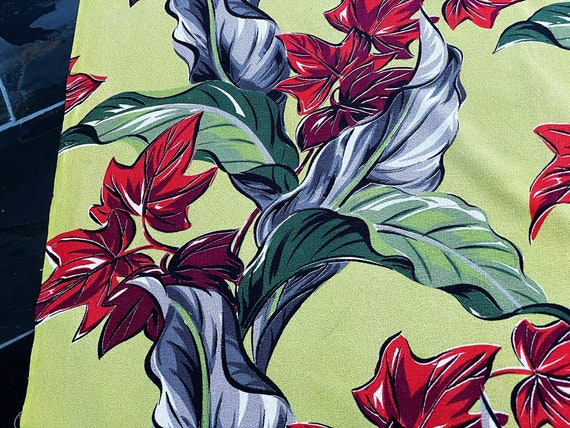 2YDS Chartreuse Birds of Paradise 40's Barkcloth Fabric Unused Yardage