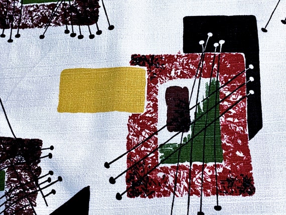 3.4YDS Geometric Atomic Points & Squares Barkcloth Vintage Fabric Unused Old Stock Yardage