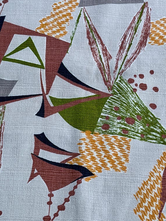 SWANK Boomerang Space Geometric Atomic 1950’s Mid Century Barkcloth Vintage Fabric