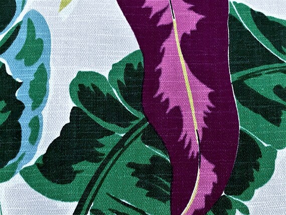 Jungle Leafy 1930’s Miami Beach Tropical Crisp White Salesman Sample Vintage Fabric for Pillows Home Decor