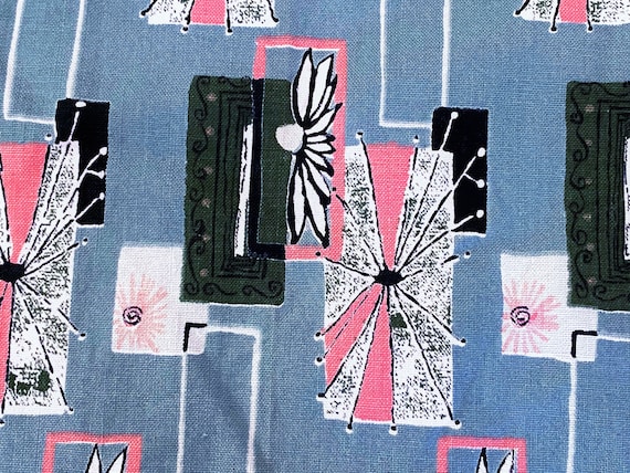 Atomic Biomorphic Mobiles on Celadon Barkcloth Era Vintage Fabric Mid Century 5YDS Avail. BTY