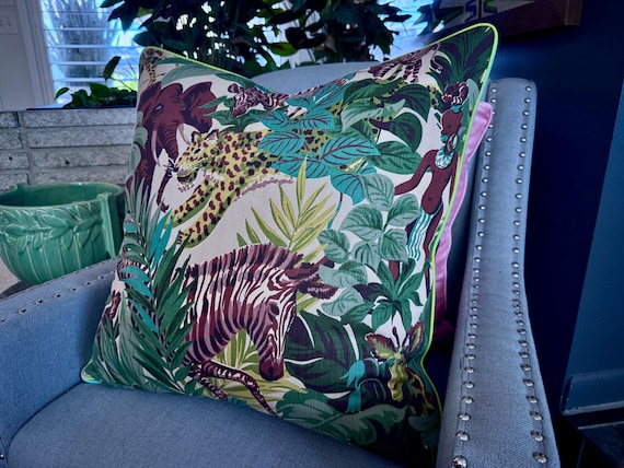 Congo Safari Island Native Miami Beach Mid Century Barkcloth Vintage Fabric PILLOW