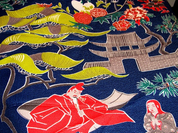 Mid Century Chinoiserie Barkcloth Vintage Fabric Yardage 50's POP ART Vibe 7YDS Avail!