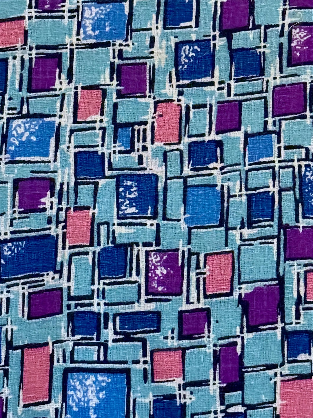1950’s Futuristic MOSAIC Cubism Brutalist Mid Century Barkcloth Vintage ...