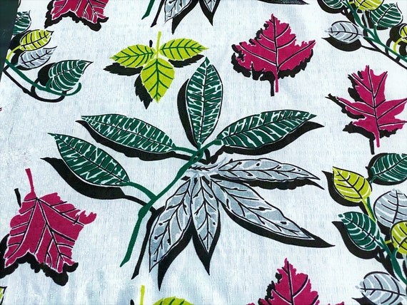 3YDS MOD LEAVES Stylized Abstract Atomic Vintage Fabric Yardage Rayon 1950's Old Stock