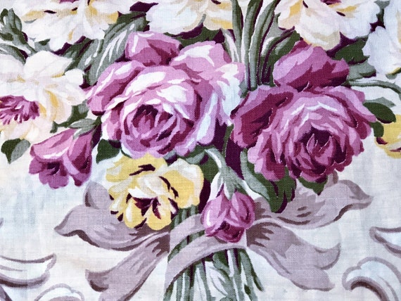 Victoriana Hand Tied Roses Barkcloth Era Fabric Drape Curtain Rococo Shabby Chic 1930's Home Decor