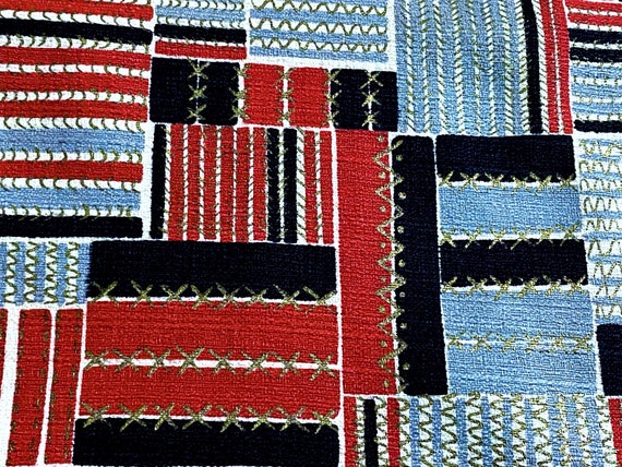 Atomic Tangerine Zig Zag Plaid Barkcloth Vintage Fabric 1950's Yardage 3YDS Avail.