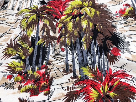 40's Palm Springs Vintage Rayon Fabric Drapes Old California Tall Palms Vibe! 4 Avail.