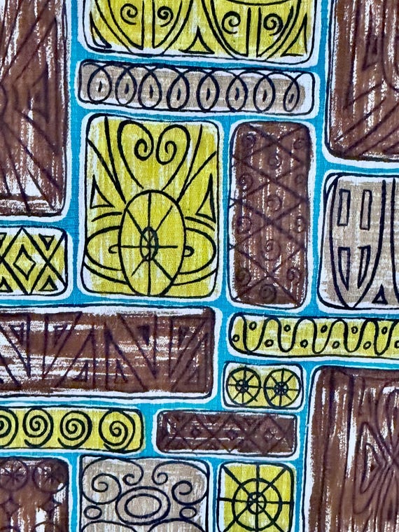 South Pacific Mid Century Tiki Barkcloth Vintage Fabric Yardage Eames Tribal 1950's Home 8YDS Avail