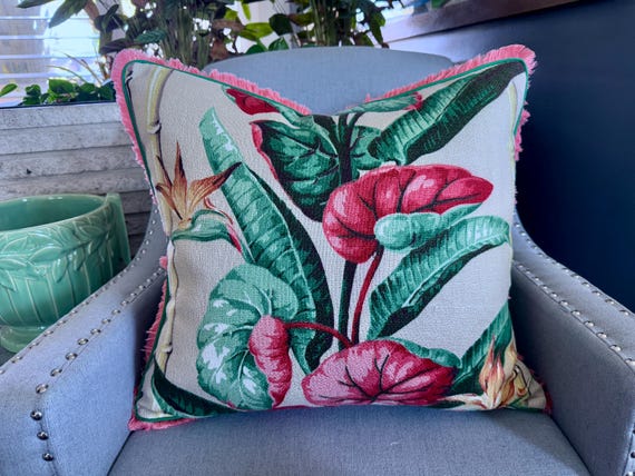 Flamboyance of Miami Beach 1930's Art Deco Mid Century Barkcloth Fabric PILLOW