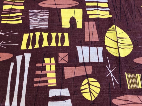 Dark Chocolate Hawaii TIKI Mid Century Barkcloth Vintage Fabric Drape Curtain 1950's Owahu Surf Pad Upholstery Drapery Pillows