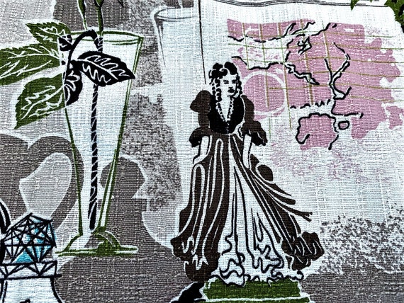 Biomorphic Butterfly Cameo Imagery Mid Century 50's Novelty Trinkets Barkcloth Vintage Fabric 9YDS Avail.