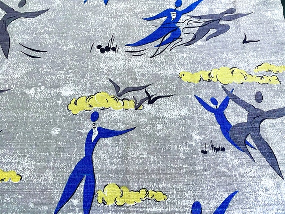 Celestial Cloud Chasers Atomic Space Age Barkcloth Vintage Fabric Unused Curtain Drape 50's Mid Century
