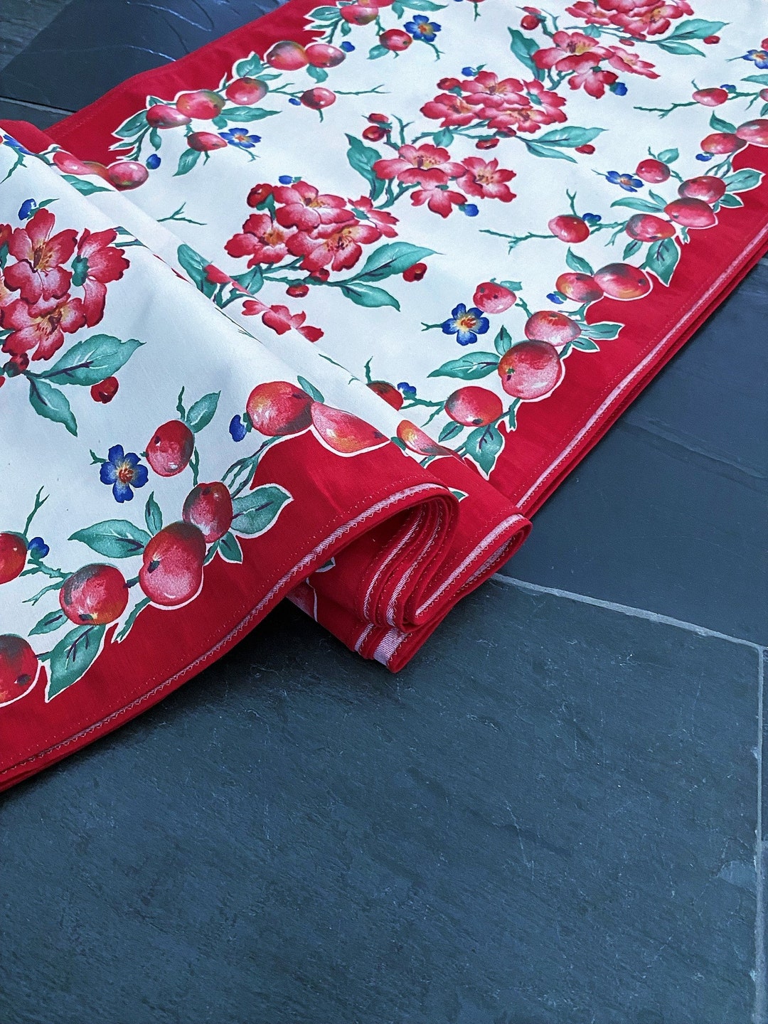 Cherry Tree Tea Towel Yardage Vintage Fabric 50s Mid Century Kitchen