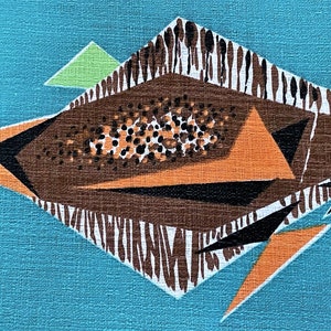 Atomic TIKI Tiger Shark on Turquoise Barkcloth Vintage Fabric 1950&#39;s 4YDS  Avail.