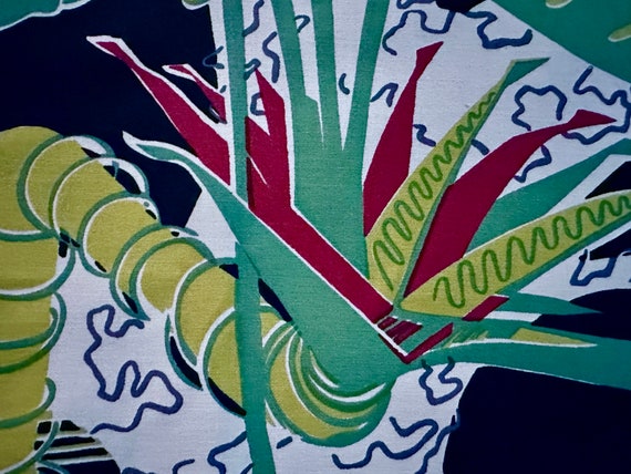 1940's George Farkas by Spectrum Monstera Leaves & Birds of Paradise Vintage Fabric Art Piece