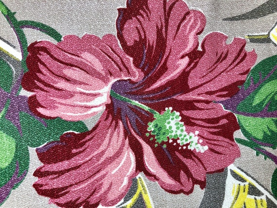 Hawaiian Hibiscus Barkcloth Vintage Fabric Drape Curtain With Etsy