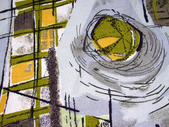 Mid Century Cityscape Barkcloth Vintage Fabric Eames Atomic Abstract 1950's Cotton Upholstery