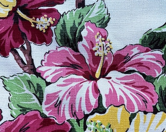 30's Floridian Miami Beach Hibiscus Barkcloth Vintage Fabric