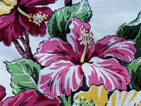 30's Floridian Miami Beach Hibiscus Barkcloth Vintage Fabric Tropical Yardage 8YDS Avail.