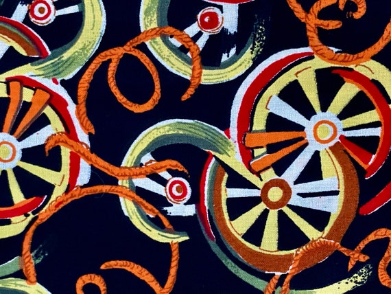 Abstract Dramatic 50's Wagon Wheel Novelty Yardage Vintage Fabric Unused Old Stock