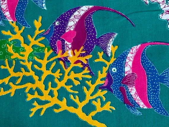 3YDS 1960’s Under the Sea Novelty Fish Seashells Coral Vintage Fabric