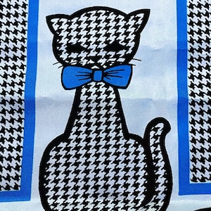 3YDS 50&#39;s funky pastel Kitty&#39;s in turkoois vlinderdassen vintage stof rayon ongebruikte sjaal Yardage
