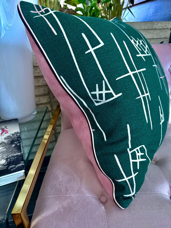 Jack Stix Flamingo Pink & Teal 1950's Mid Century Barkcloth Vintage Fabric PILLOW