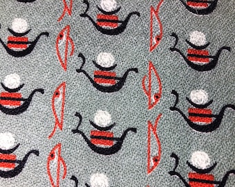 Scandinavian Modern FISH & Boats Barkcloth Vintage Fabric Abstract Mid Century for Upholstery Home Depot Pillows Car Seats 12YDS Avail