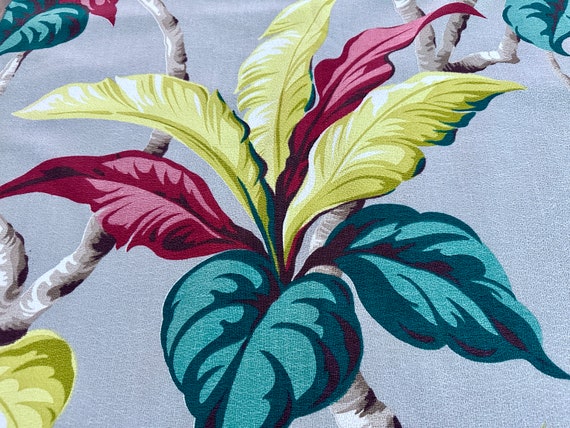Design FANTASY Leafy Tropical EXPLOSION Barkcloth Vintage Fabric for Upholstery Home Decor 4YDS Avail.