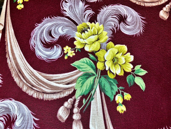Hollywood Regency SWAGS Barkcloth Vintage Fabric Rococo Style Ostrich Feathers DIY