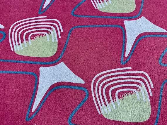 Miro & Picasso Collaborate over Watermelon! ECLIPSE Space Age Atomic Shapes Barkcloth Vintage Fabric