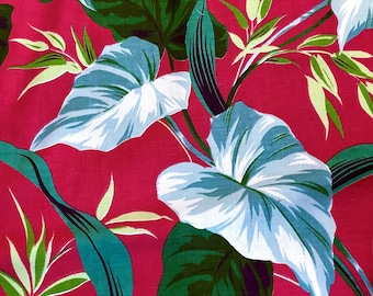 Miami Beach Caladiums on Ruby Red Vintage Fabric Drape Curtain 1930&#39;s Style for Home Decor 4 Avail.
