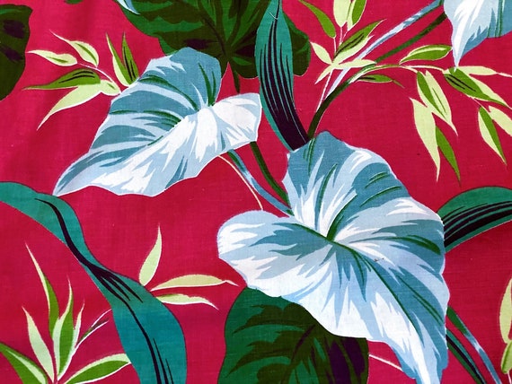 Miami Beach Caladiums on Ruby Red Vintage Fabric Drape Curtain 1930's Style for Home Decor 4 Avail.