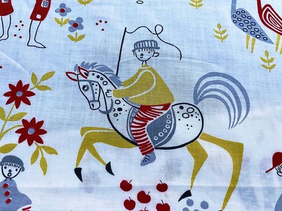 5.5YDS Novelty 20's Whimical Nursery Rhyme Story Vintage Fabric Yardage