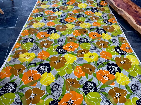 3YDS 1960's Citrus Sunshiny FLOWER POWER Upholstery Retro Vintage
