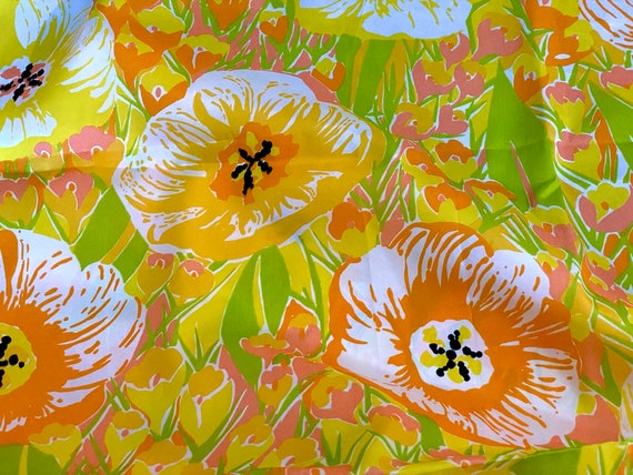 1960's FLOWER POWER Vintage Fabric Rayon Acetate Unused Yardage 5YDS Avail.