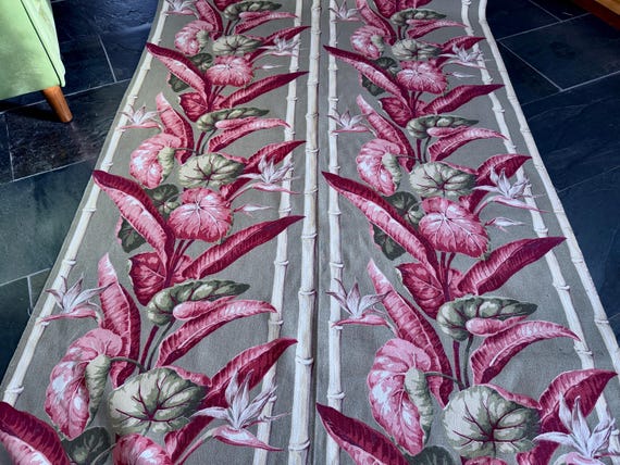 30’s Bamboo Rainforest Glam Barkcloth Vintage Fabric Bird of Paradise Upholstery & Pillows 6YDS Avail!