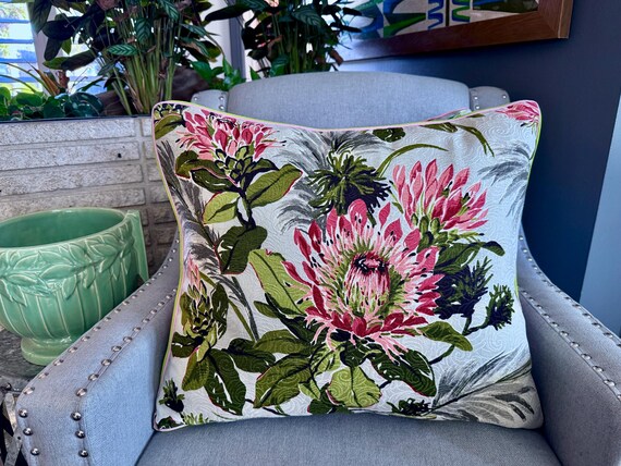 HAWAIIANA King Protea 1940's Mid Century Barkcloth Vintage Fabric PILLOW