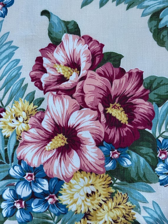 4.8YDS Deluxe Pink & Aqua Beach House Chic 1930’s Hibiscus Vintage Fabric