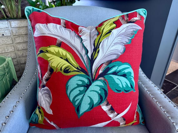 Bold Yucatan Island Life 30's Art Deco Mid Century Barkcloth Fabric PILLOW