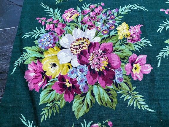 Life Changing Cottage Summer Floral Barkcloth Vintage Fabric Drape Curtain 4 Avail.