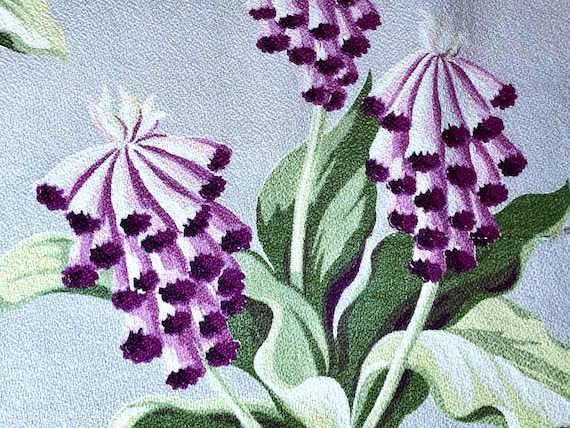 Art Deco 30's Lilac Foxglove & Sage Barkcloth Vintage Fabric Drape Curtain 4 Avail.
