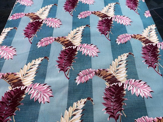 30's Deco Turquoise & Aqua Miami Tropical Stripe Vintage Fabric Unused Yardage Upholstery