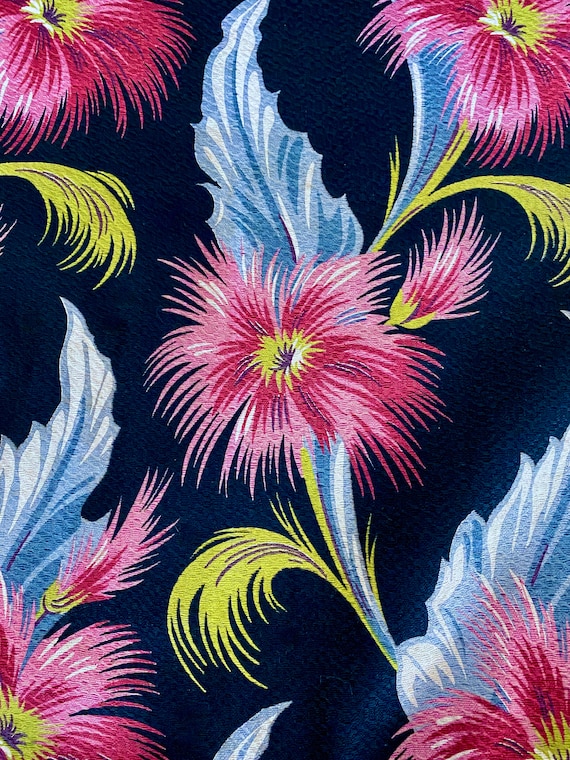 Miami Beach Destiny Kismet 30's Black Tropical Barkcloth Vintage Fabric for Upholstery Drapery Home Decor 18YDS Avail.